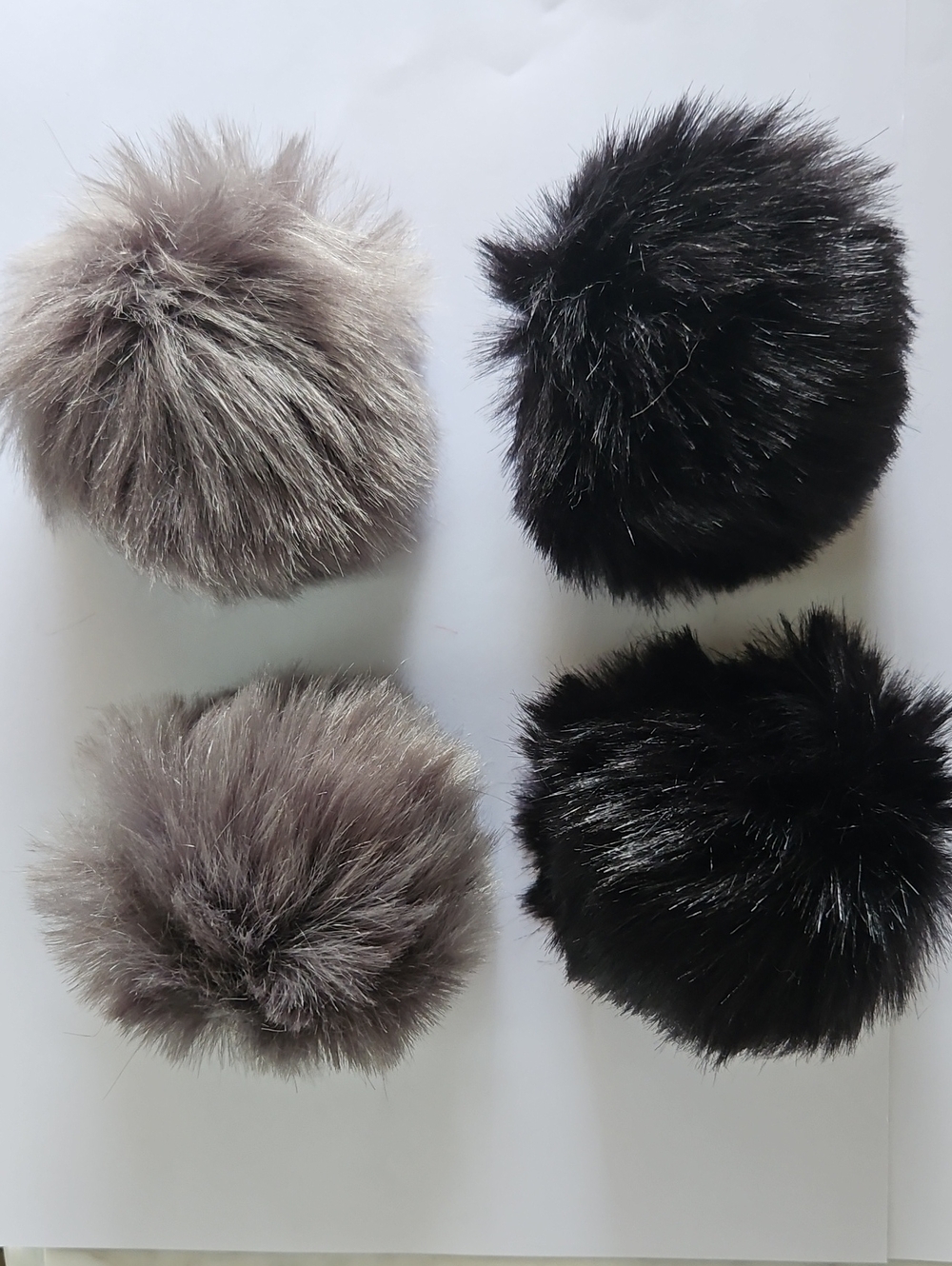 Faux Fur Pom Poms Dusted Denim and Rich Black Colours (Set of 4) NWT